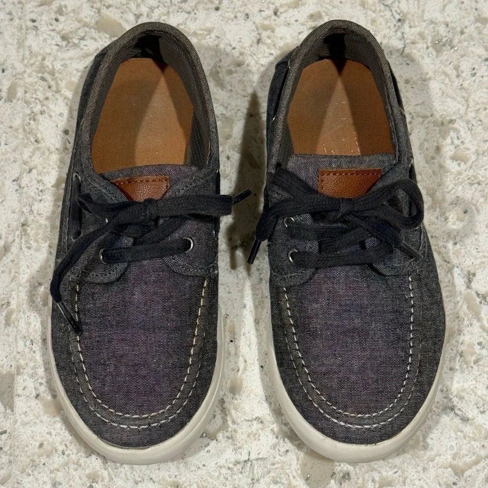 BOYS~MAX + JAKE~TOP SIDERS~FABRIC~ BOAT/LOAFERS~SIZE 3~GRAY BLUE~BR
